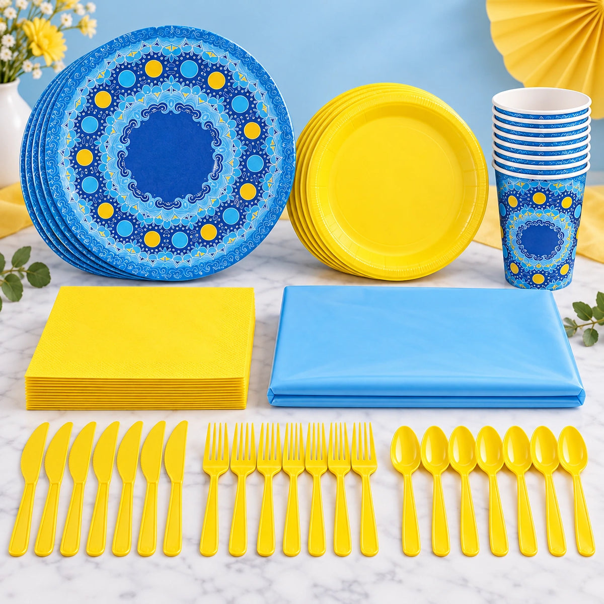 Mandala Party Set Blue Yellow