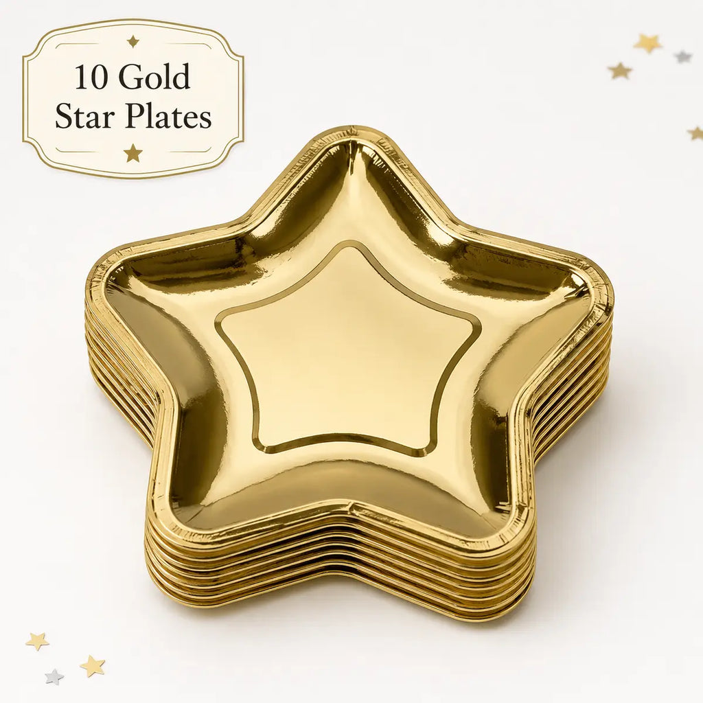 Metallic Star Shaped Plates - Set of 10 - Silver or Gold