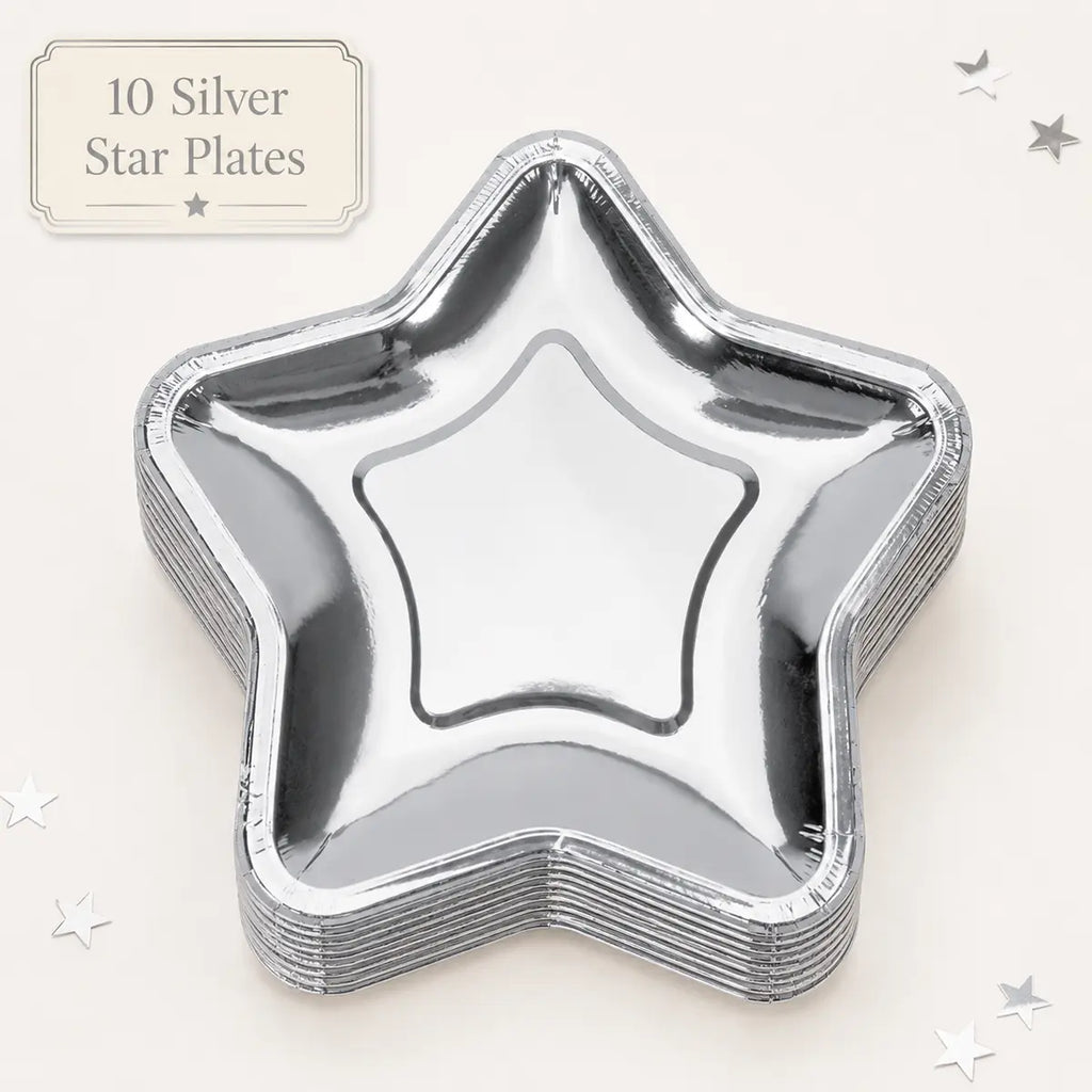 Metallic Star Shaped Plates - Set of 10 - Silver or Gold