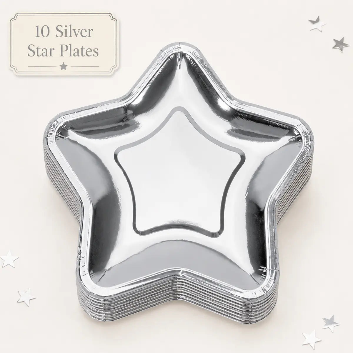 Metallic Star Shaped Plates - Set of 10 - Silver or Gold