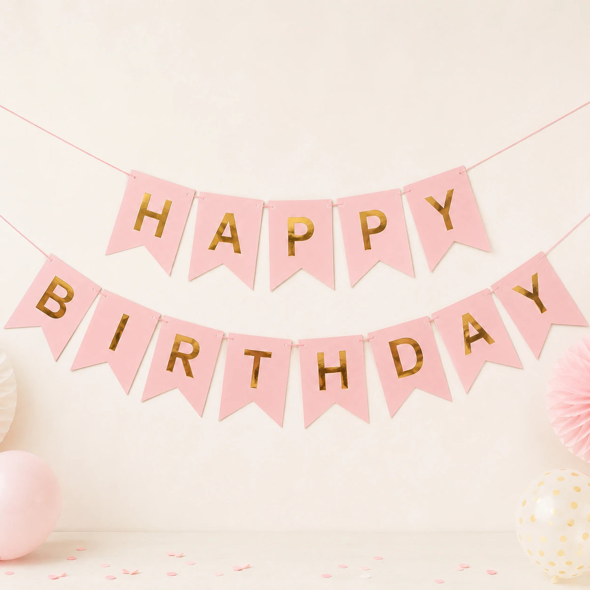 Pastel Pink Happy Birthday Banner