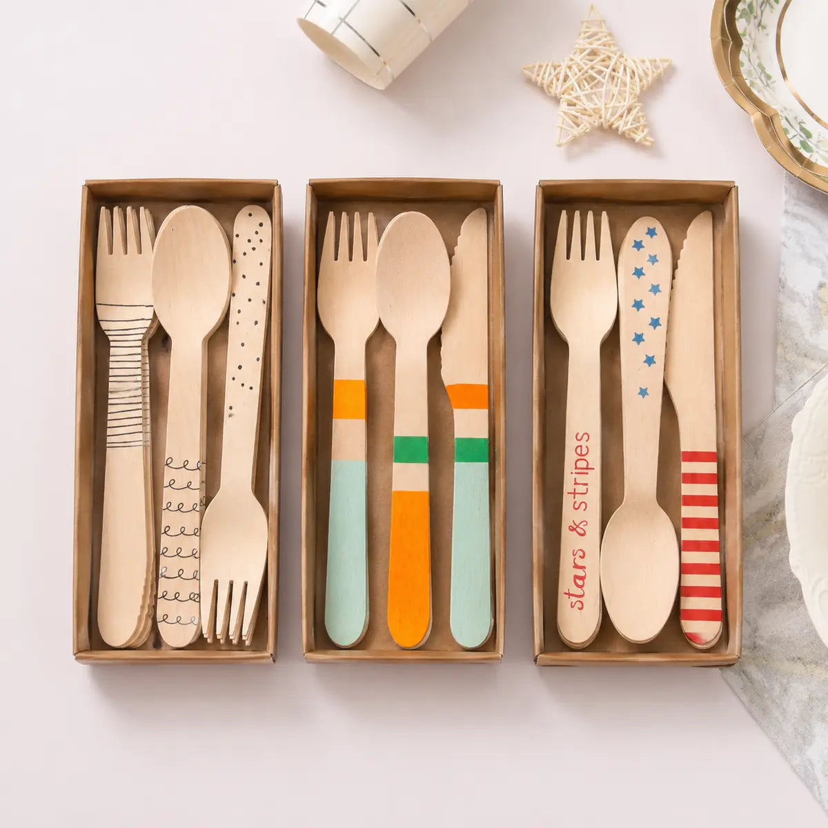 Patterned Wooden Cutlery Set – 24 Pieces