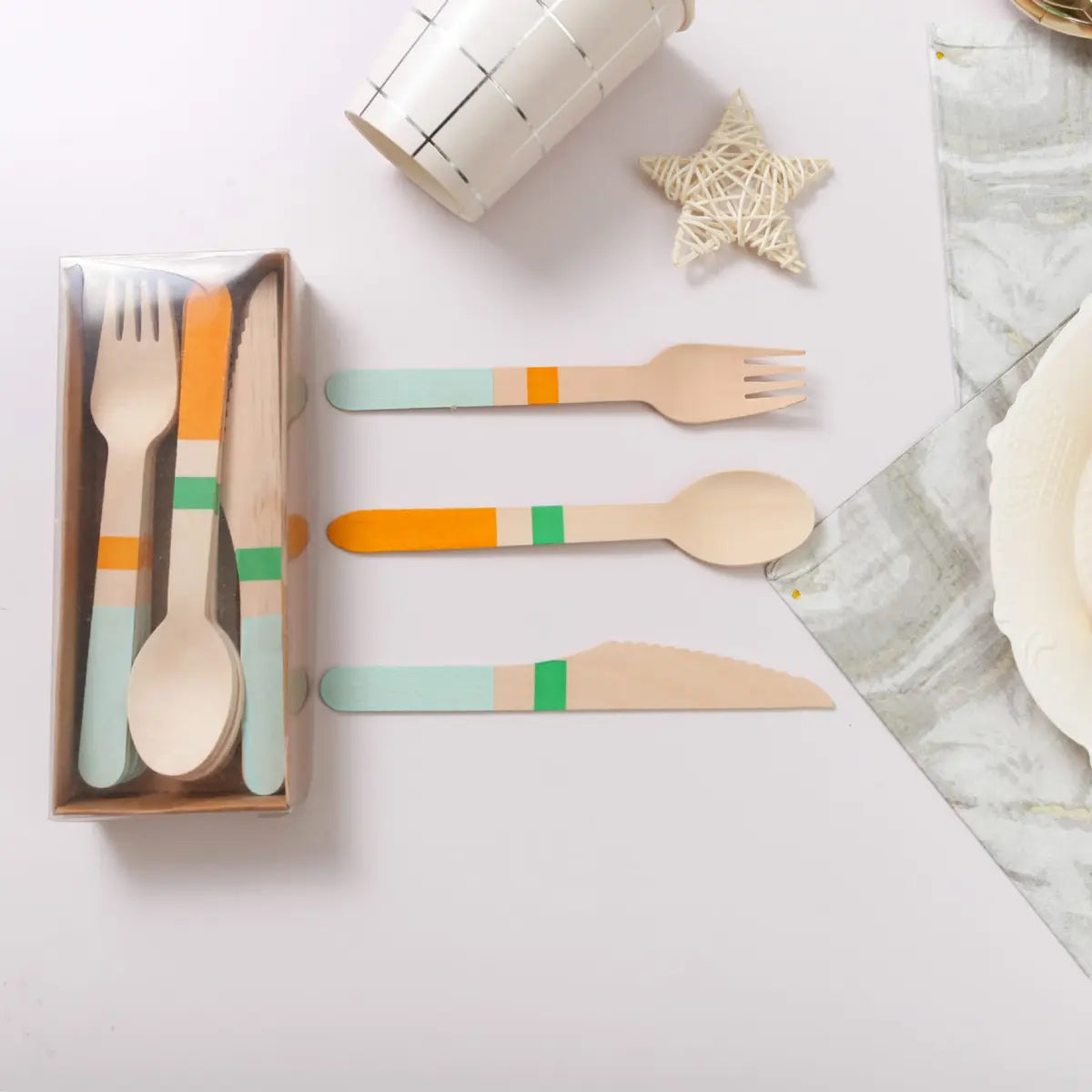 Patterned Wooden Cutlery Set – 24 Pieces