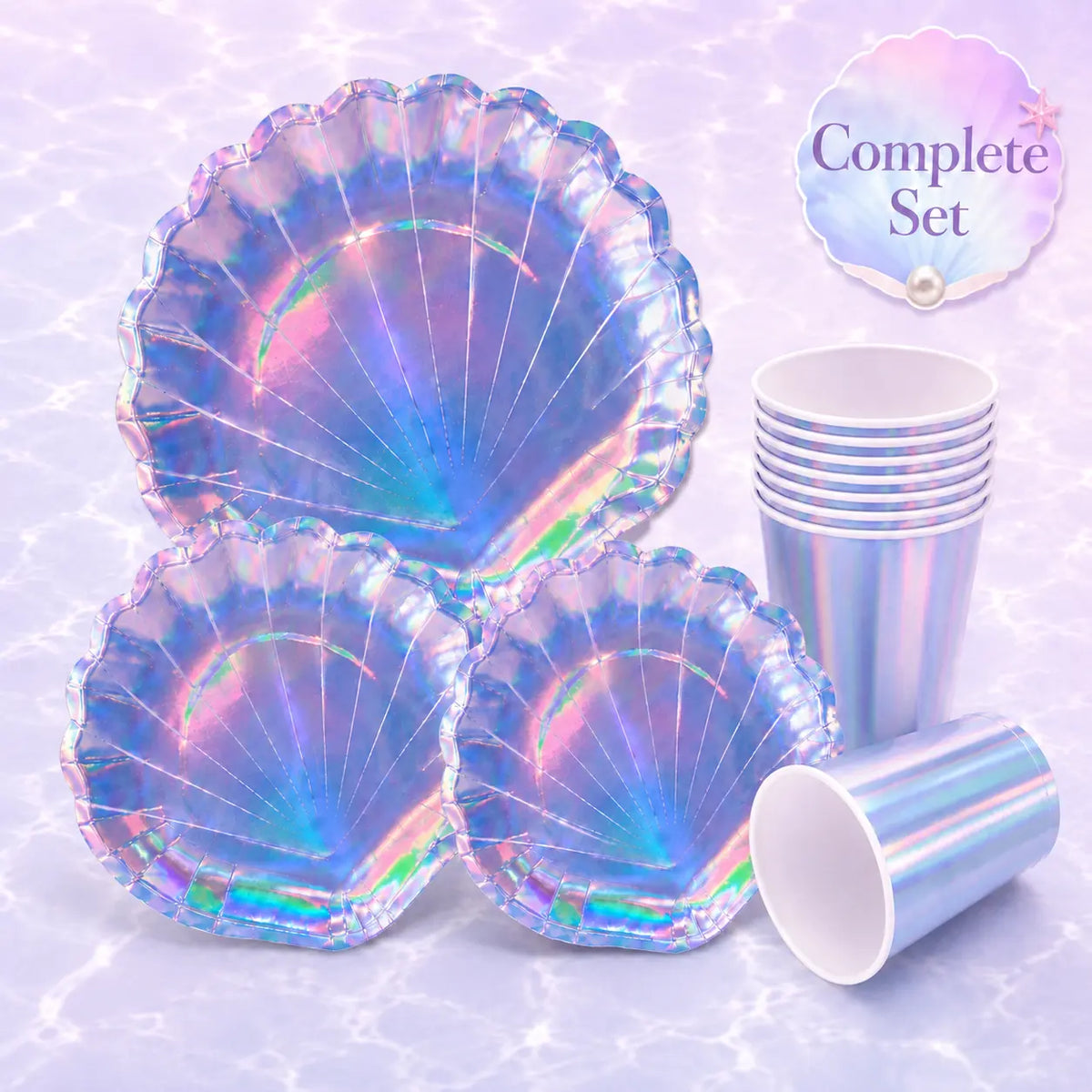 Iridescent Mermaid Shell Party Tableware Set