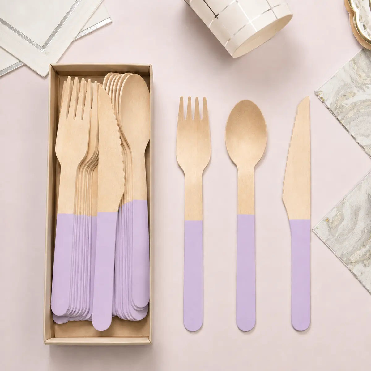 Solid Color Wooden Cutlery Set – 24 Pieces
