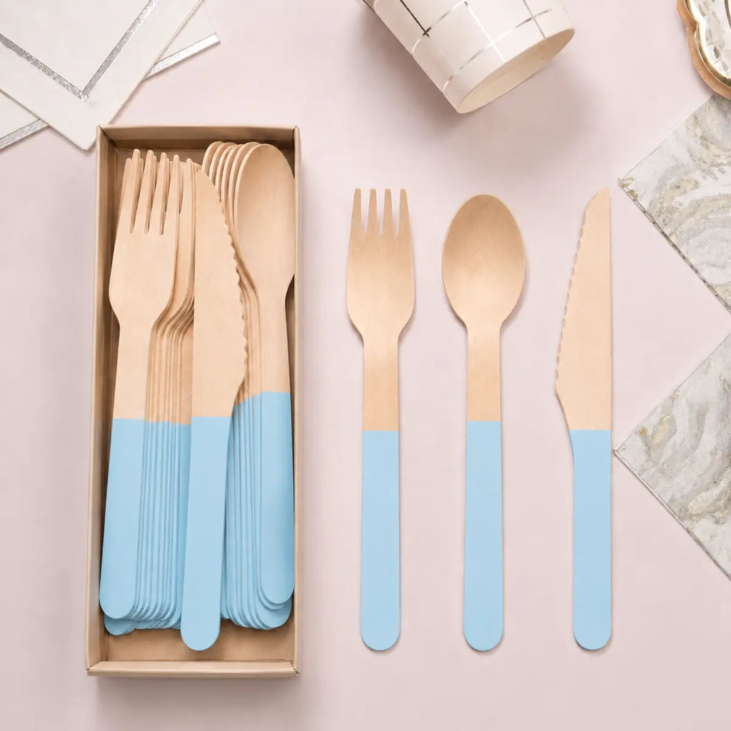 Solid Color Wooden Cutlery Set – 24 Pieces