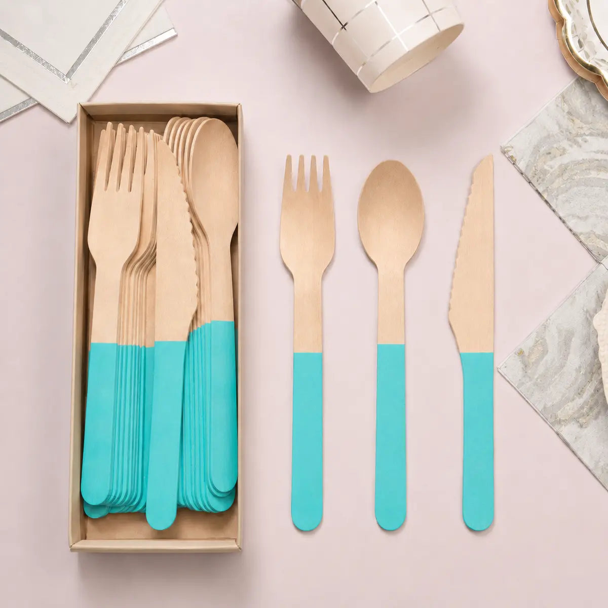 Solid Color Wooden Cutlery Set – 24 Pieces