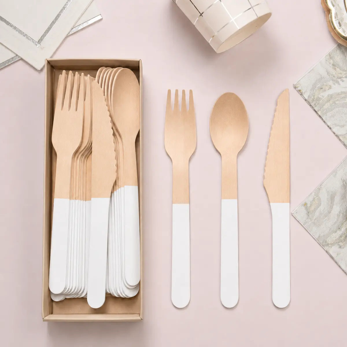 Solid Color Wooden Cutlery Set – 24 Pieces