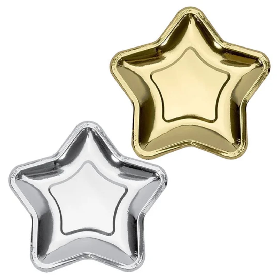 Metallic Star Shaped Plates - Set of 10 - Silver or Gold