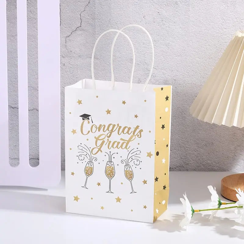White & Gold Congrats Grad Designed Gift Bag