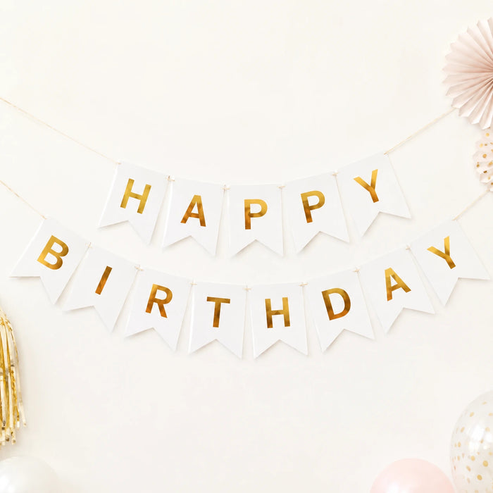 White Happy Birthday Banner