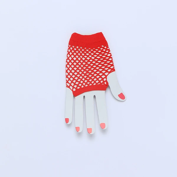 Fishnet fingerless Short Gloves - Red Color