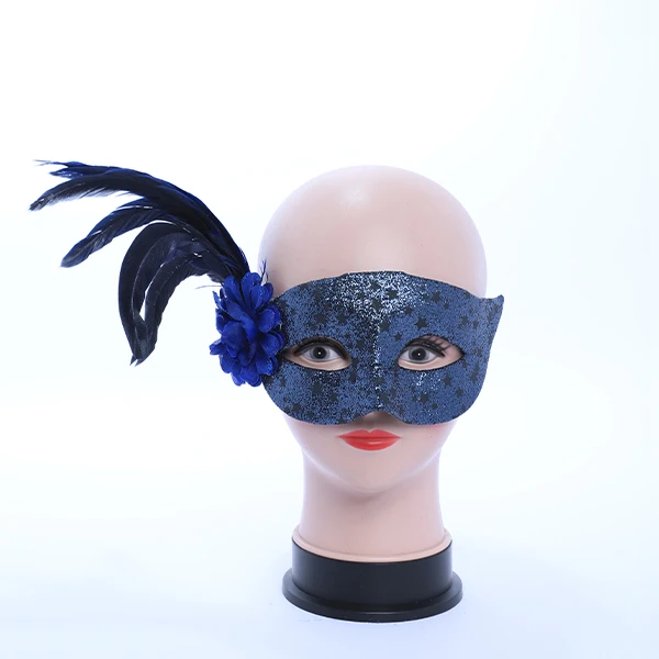 Shiny Dark Blue Stars Mask with Side Feather