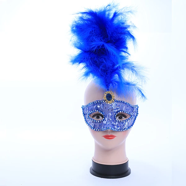 Blue Carnival Mask with Middle long Feather