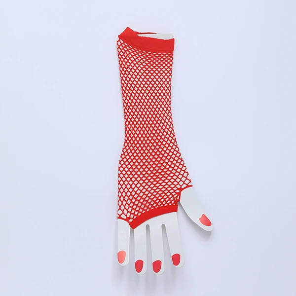 Fishnet fingerless Long Gloves - Red Color