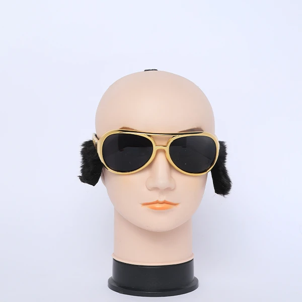 Elvis Glasses Gold with Dark Lenses and Black Sideburns