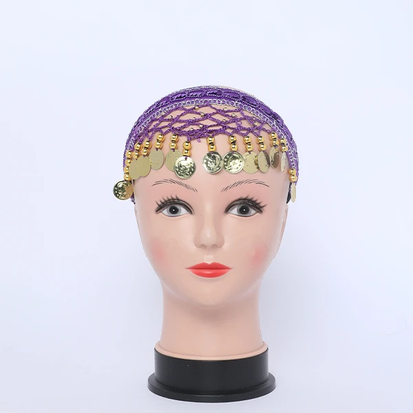 Arabic Style Purple Head Band with Lira Coins Accessories