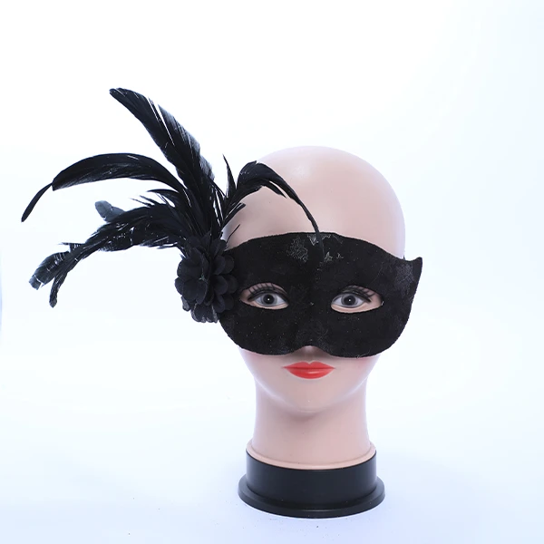 Shiny Black Mask Velvet with Side Feather