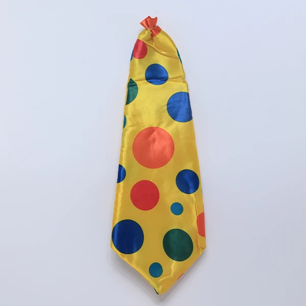 Big and Large Clown Satin Tie - Yellow with colorful Dots Design