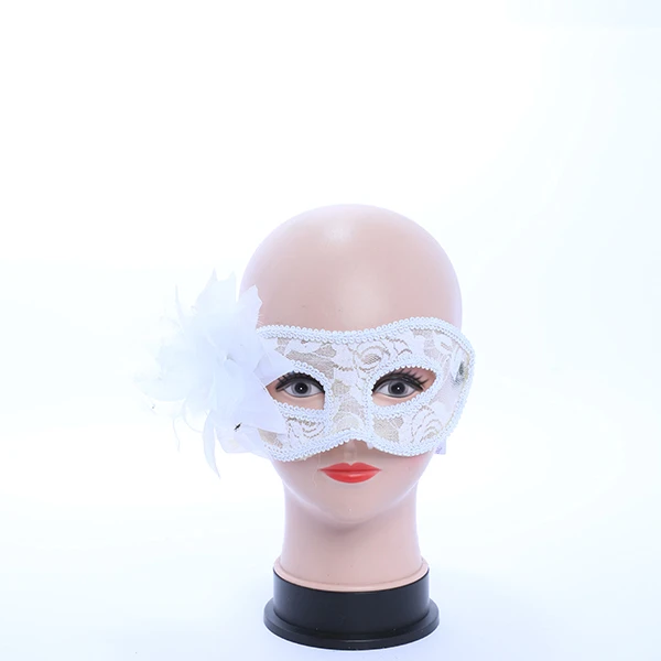 White Lace Mask with Side Rose