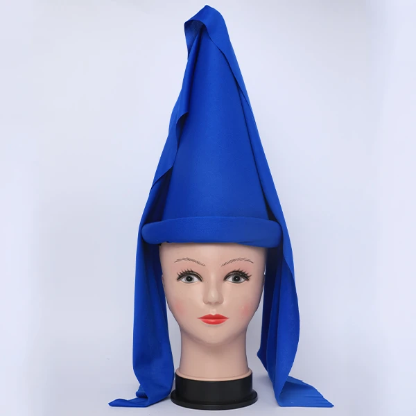 Long Blue Cone Tarbouch Designed with Black Fabric on the sides