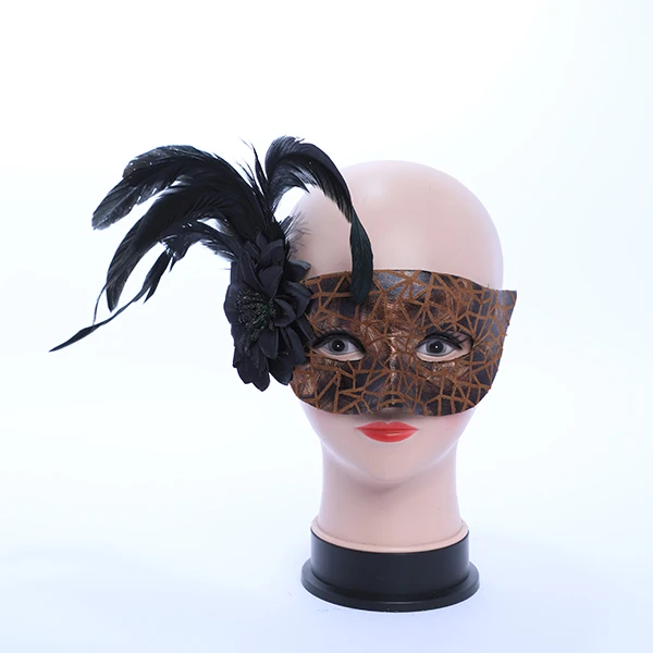 Dark Brown Leather Mask with side Feather