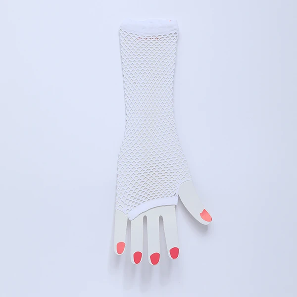 Fishnet fingerless Long Gloves - White Color