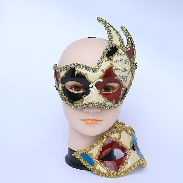 Couple Masks Set- 2 Black&Dark Brown Carnival Jester Masquerade Masks (Women Mask Designed with Side Shape)