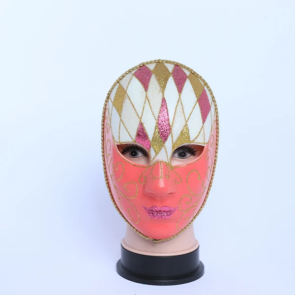 Full Face Colored Pink Carnival Jester Masquerade Mask