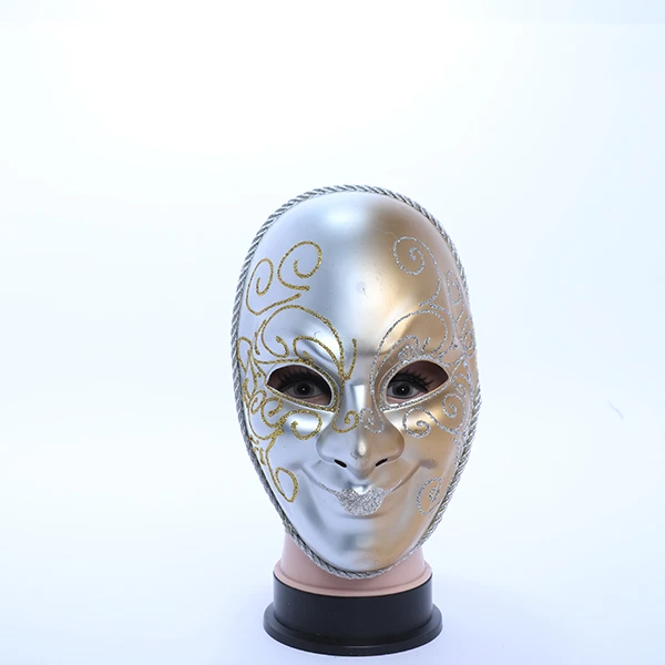 Full Face Gold & Silver Carnival Jester Masquerade Mask