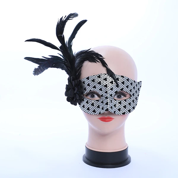 Silver & Black triangle Design Mask with side Feather