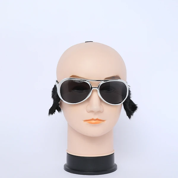 Elvis Glasses Silver with Dark Lenses and Black Sideburns