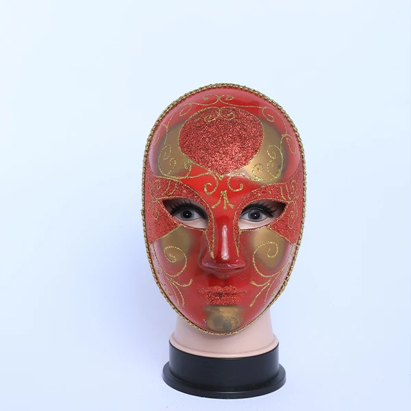 Full Face Designed Red & Gold Carnival Jester Masquerade Mask