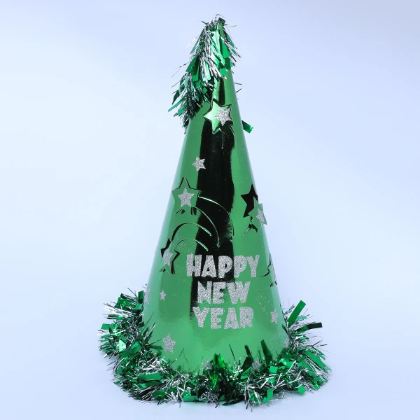 Green Carton Cone Style Hat- Happy New Year