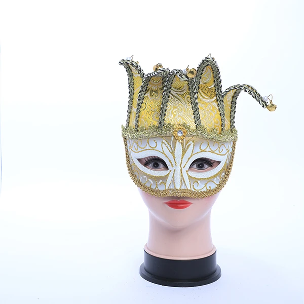 White & Gold Carnival Jester Mask with top Design