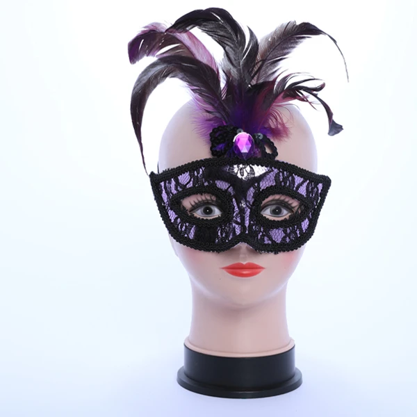 Light Purple & Black Mask with middle Feather