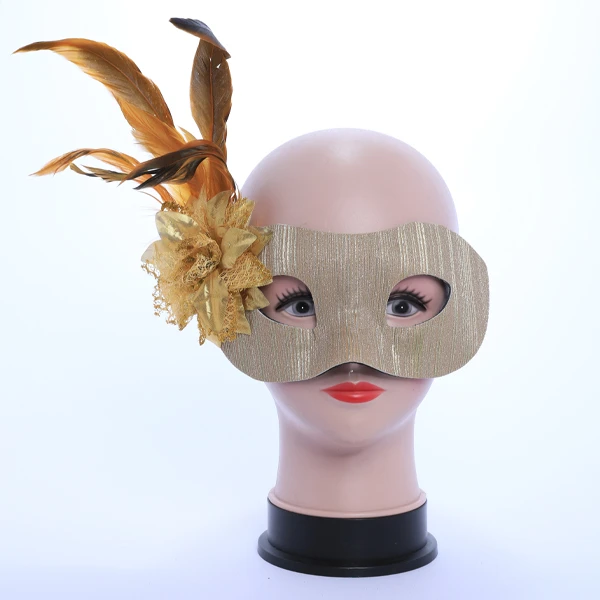 Shiny Gold Textile Mask with side feather