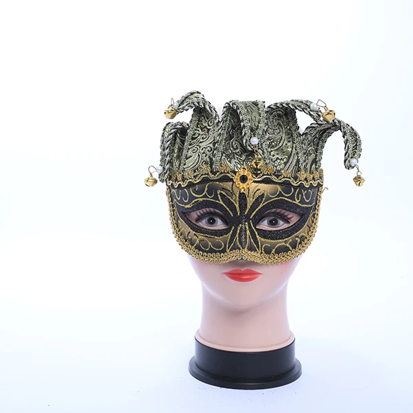 Black & Gold Carnival Jester Mask with top Design