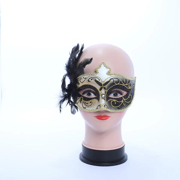 Black & Gold Shaped Masquerade Mask with Side Rose