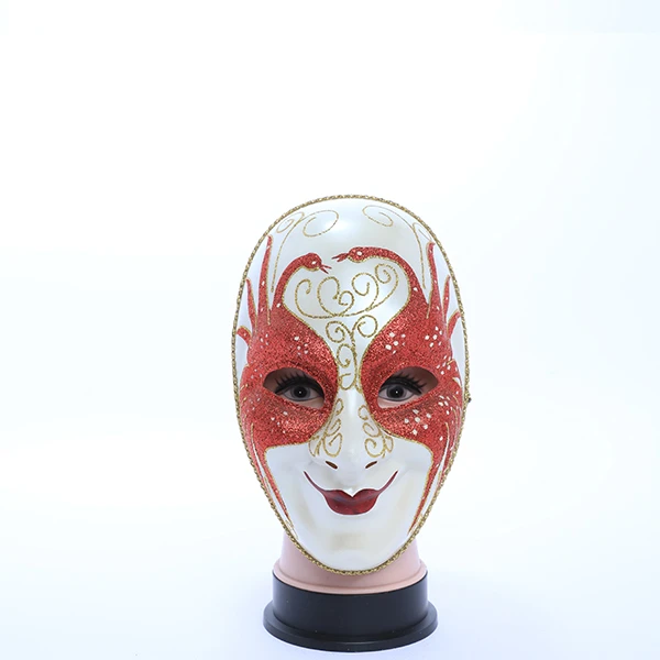 Full Face Red & White Carnival Jester Masquerade Mask