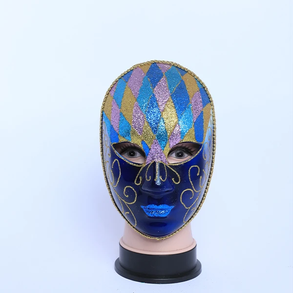 Full Face Colored Blue Carnival Jester Masquerade Mask