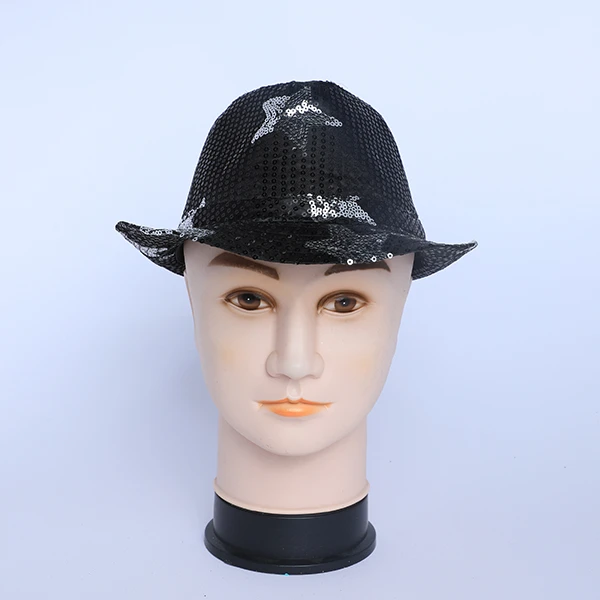 Black Fabric designed with silver paillette stars Hat