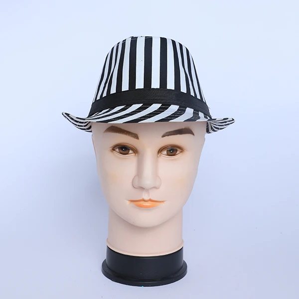 Black&White Striped Fabric Hat with Black Bond