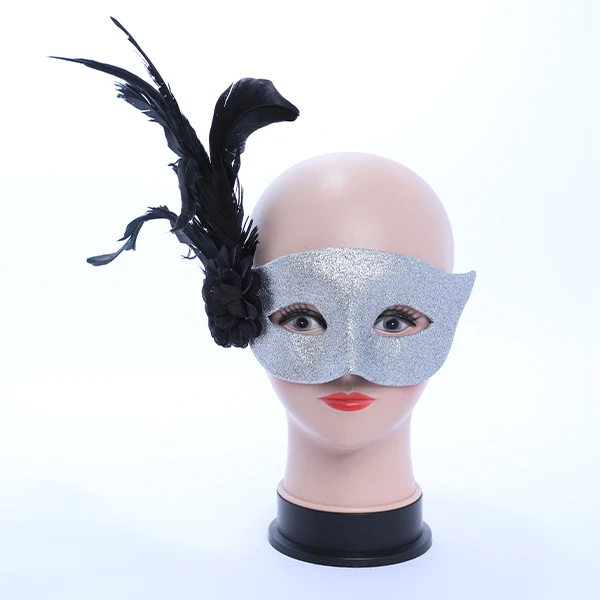 Light Shiny Silver Mask with Side Feather