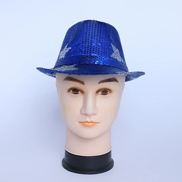 Blue Fabric designed with silver paillette stars Hat