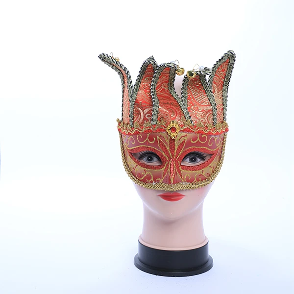 Red & Gold Carnival Jester Mask with top Design