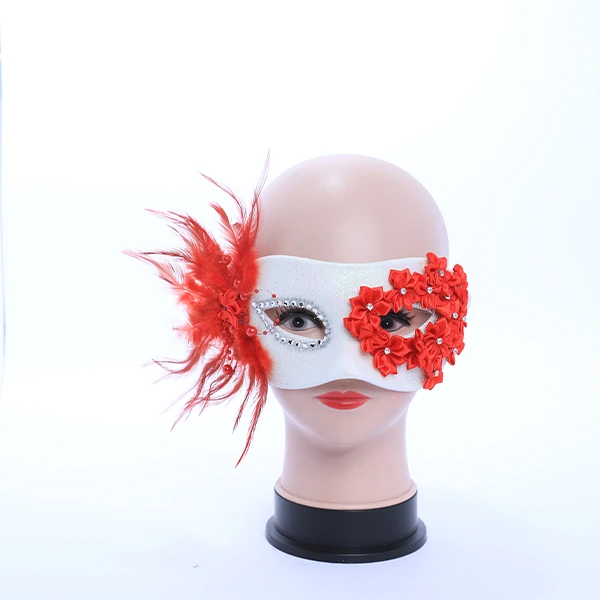 Black & Red Mask with Designed Eye and side Feather