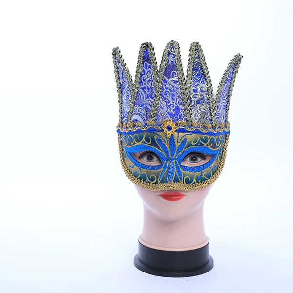 Blue & Gold Carnival Jester Mask with top Design