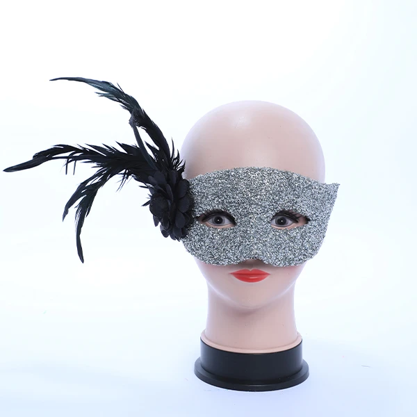 Thick Gluittered Silver Mask with side Feather