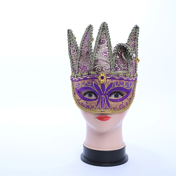 Purple & Gold Carnival Jester Mask with top Design